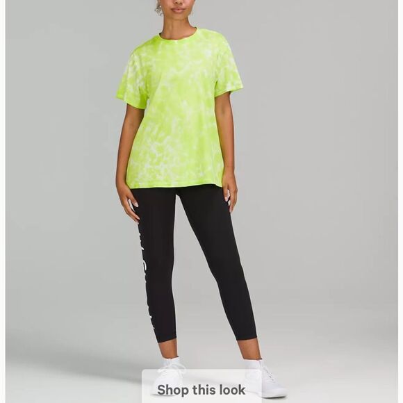 NWT New LULULEMON ALL YOURS TEE Tie Dye Neon Lime Green White MAR9 Sz 2 - Picture 3 of 4